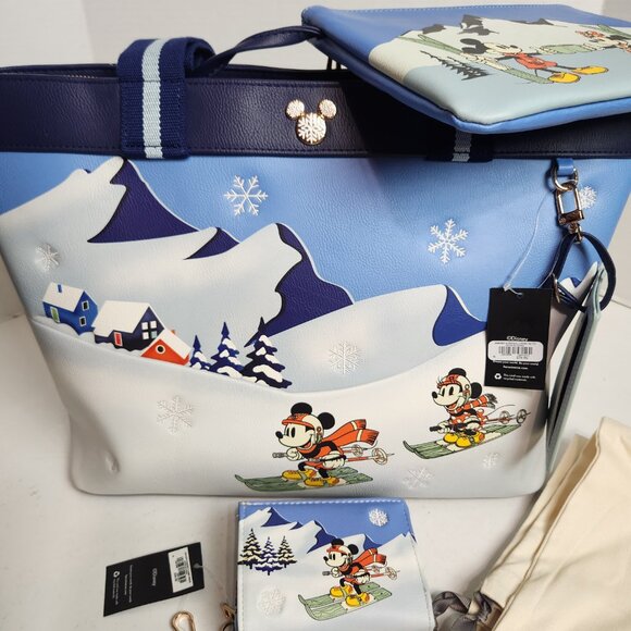 NWT 3 Piece Disney Our Her Universe Ski Tote Bag Wristlet Pouch & Wallet - Picture 2 of 16